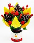 Holiday Fresh Fruit Arrangement with Various Fruits and Snowman base.